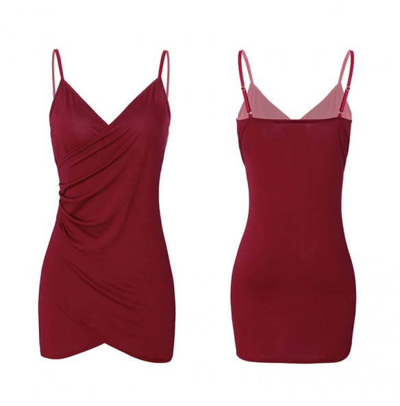 FEE ET MOI - V-Neck Layered Overlap Slip Dress (Plus Size - Burgundy) FEE ET MOI - V-Neck Layered Overlap Slip Dress (Plus Size - Burgundy)